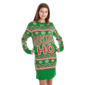 #followme Santa’s Favorite Ho Green Red Ugly Christmas Sweater Dress